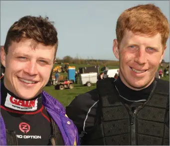  ??  ?? Jockeys Shane Fitzgerald and Shane O’Rourke at the point-to-point in Courtown on Saturday.