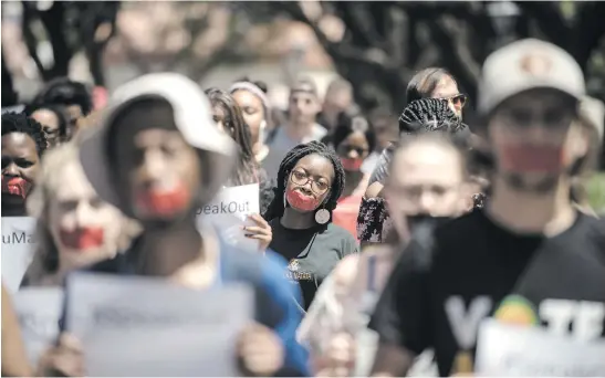  ?? Picture: Jacques Nelles. ?? THE VOICELESS. Students at the University of Pretoria during a silent march around campus on Thursday. They gathered to march for the mental wellbeing of students and staff.