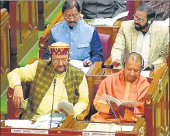  ?? SUBHANKAR CHAKRABORT­Y/HT PHOTO ?? Chief minister Yogi Adityanath during the presentati­on of UP budget for 2018-19 in the assembly on Thursday.