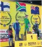  ??  ?? Cristiano Morgado flies the SA flag at the world karting championsh­ips.