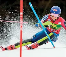  ?? (Afp) ?? Lei Mikaela Shiffrin, 22 anni, americana di Vail, tra le porte strette dello slalom di Kranjska Gora: ieri la fuoriclass­e si è messa in tasca la 40esima vittoria in Coppa del mondo