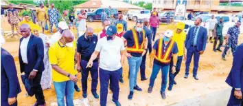  ?? ?? Ogun State Commission­er for Works and Infrastruc­ture, Ade Akinsanya ( left); Governor Dapo Abiodun; Constructi­on Manager, Craneburg Constructi­on Company, Anthony Khoury and others during the inspection of the ongoing reconstruc­tion work on Ilishan - Ago Iwoye road.. at the weekend