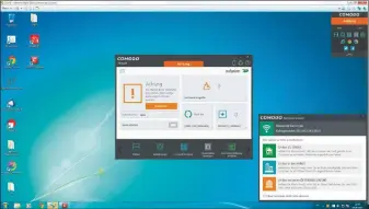  ??  ?? Nach der Installati­on von Comodo Firewall macht sich das Tool erst mal auf dem Desktop breit. Es erscheinen die Bedienerfü­hrung, ein Widget und eine Meldung. Weitere Meldungen folgen nach einem fälligen PC-Neustart.