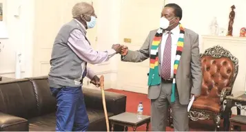  ?? ?? President Mnangagwa meets Mr Masawi at State House in Harare in 2021. (File picture)