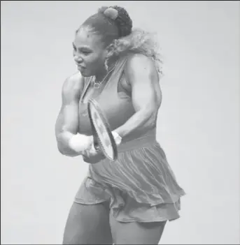  ??  ?? Flushing Meadows, New York, USA; Serena Williams of the United States hits the ball against Kristie Ahn of the United States on day two of the 2020 U.S. Open tennis tournament at USTA Billie Jean King National Tennis Center. Mandatory Credit: Robert Deutsch-USA TODAY Sports