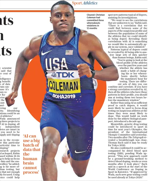  ??  ?? Cleared: Christian Coleman had committed three whereabout­s violations in 12 months