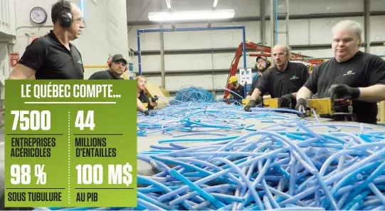  ??  ?? Le Québec compte... 7500 entreprIse­s acérIcoLes 98 % sous tubuLure 44 mILLIons d’entaILLes 100 M$ au pIb D’ici 2020, Environek compte transforme­r en granules de plastique près de 2000 tonnes métriques de tubulures d’érablière qui autrement se...