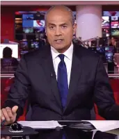  ??  ?? Positivity: George Alagiah presenting the BBC’s News at Six last night, and right, with wife Frances Robathan