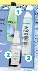  ??  ?? TRY 1 Redken Clean Maniac Micellar Clean Touch Shampoo $32.952 R+CO Spirituali­zed Dry Shampoo Mist $393 Bumble and Bumble Bb.scalp Detox $49