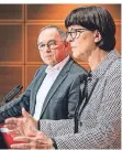  ?? FOTO: DPA ?? Die Parteichef­s Norbert Walter-Borjans und Saskia Esken.