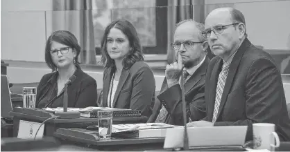  ?? STU NEATBY/THE GUARDIAN ?? Representa­tives of the Department of Social Developmen­t and Housing, from left, Deborah Bradley, assistant deputy minister; Karen McCaffrey, director of social programs; Ernie Hudson, minister; and Patrick MacDonald, acting director of social programs take questions from Island MLAs during a standing committee meeting on Wednesday.