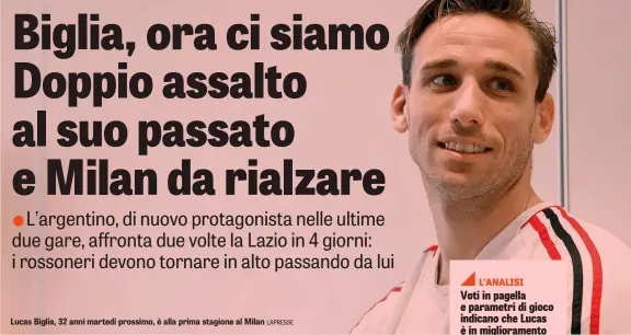  ?? LAPRESSE ?? Lucas Biglia, 32 anni martedì prossimo, è alla prima stagione al Milan