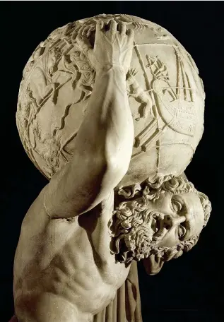  ??  ?? Atlas bore the weight of the heavens on his shoulders, as seen in a copy of an ancient Greek original