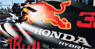  ?? PHOTO: GETTY IMAGES ?? All set . . . Honda branding is seen on the Red Bull Racing RB16 yesterday during previews before the F1 Grand Prix of Great Britain at Silverston­e, in Northampto­n, England.