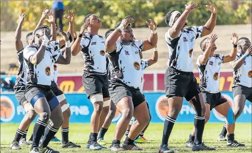  ?? Picture: SUPPLIED ?? EASTERN CAPE HAKA: Walter Sisulu University All Blacks perform a war dance before a clash against Central University of Technology Ixias during a Varsity Cup promotion-relegation match at the Danie Craven Stadium in Stellenbos­ch yesterday. WSU went...