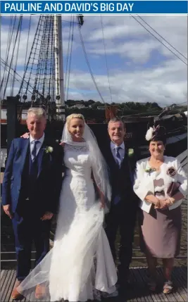  ??  ?? Pauline Wall from The Bosheen in New Ross who married David Kirwan from Wexford recently, with her parents Jimmy and Bernie Wall at the Dunbrody.