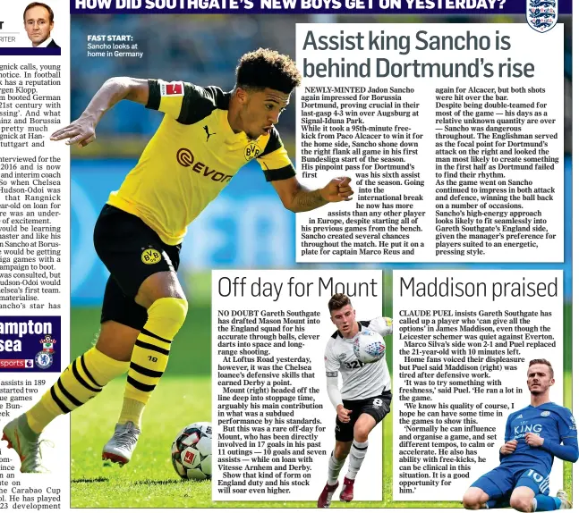  ??  ?? FAST START: Sancho looks at home in Germany