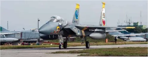  ??  ?? F-15C painted in special colours to celebrate 75 years of the USAF 195th Fighter Squadron