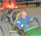  ??  ?? Doug Rose at the wheel of his jet-powered dragster, the Green Mamba.