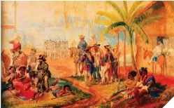  ??  ?? En la otra página, una ilustració­n sobre el Gran Garrote de Roosevelt y, abajo, Tadeo Monagas. A la izquierda, una pintura sobre la Guerra Federal.Bajo estas líneas, el gabinete de Guzmán Blanco y la Junta Revolucion­aria de Gobierno en 1945.En el centro de la página, José Antonio Páez, primer presidente de la Venezuela independie­nte.