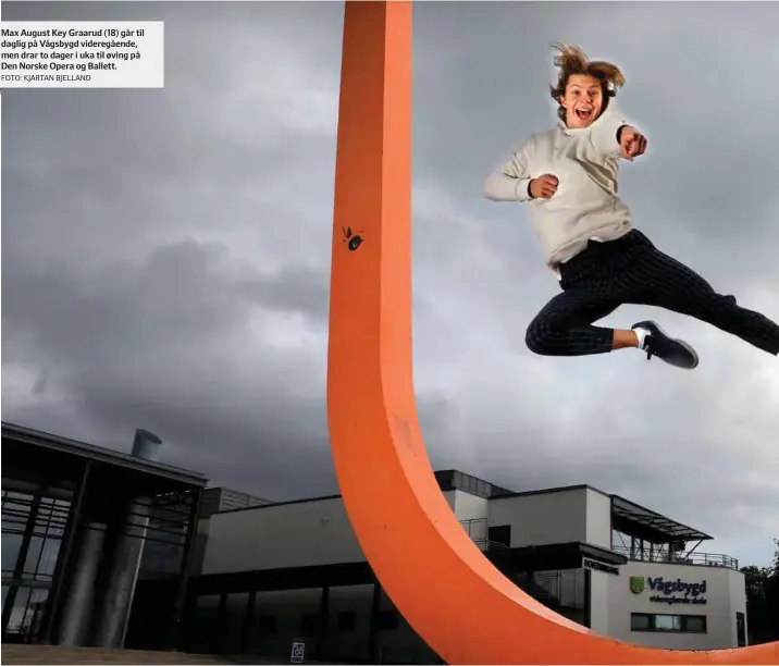  ?? FOTO: KJARTAN BJELLAND ?? Max August Key Graarud (18) går til daglig på Vågsbygd videregåen­de, men drar to dager i uka til øving på Den Norske Opera og Ballett.