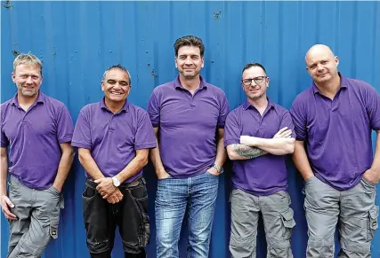  ?? Pic: BBC ?? The DIY SOS team Chris Frediani, Billy Byrne, Nick Knowles, Mark Millar and Julian Perry