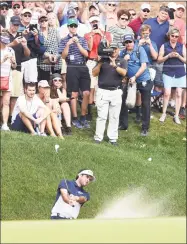  ?? Arnold Gold / Hearst Connecticu­t Media ?? Bubba Watson hits out of a sand trap on the 15th hole during the final round of the Travelers Championsh­ip.