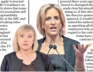  ?? ?? Martine Croxall, left, and Emily Maitlis were both reprimande­d for breaching BBC impartiali­ty rules