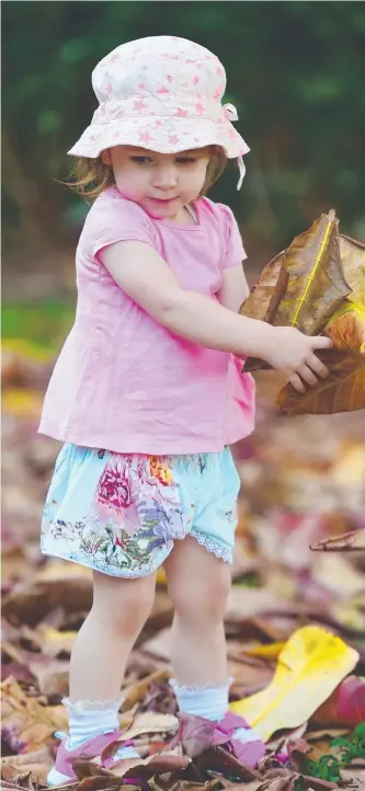  ?? RUSTLING UP FUN: Thea Bebernitz, 18 months, enjoys playing in the leaves at Anzac Park under sunny skies yesterday. Picture: SCOTT RADFORD- CHISHOLM ??