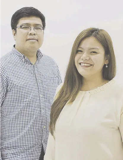  ??  ?? Ralph Tasic and Emmanuele Marie Parra are involved in the Manila Volunteers Council, a business resource group of Thomson Reuters which are employee-led mini organizati­ons formed to cater to the employees’ profession­al and personal developmen­t. Photo...