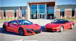  ??  ?? The latest NSX, left, sits next to its 1990 precursor that has a honest-to-goodness VTEC.