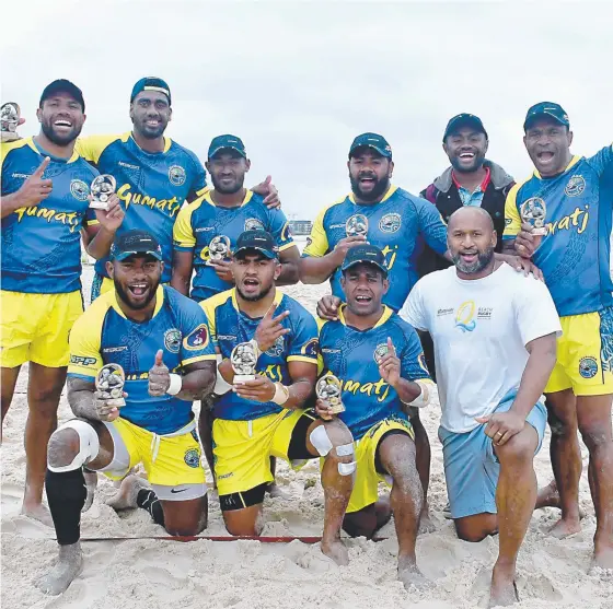  ?? Picture: HARVPIX ?? The winning Fiji Cavaliers Internatio­nal team (clockwise from top left) Lote Raikabula, Seru Uru, Delai Moto, Waqa Timo, Niko Wai, Sete Cakau. Lote Tuqiri, Joe Tuilawaki, Nailati Ukalele, and Abele Atu.
