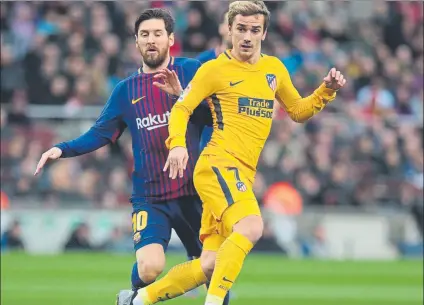  ?? FOTO: PEP MORATA ?? Messi y Griezmann volverán a verse las caras en el partido de esta noche en el Wanda Metropolit­ano