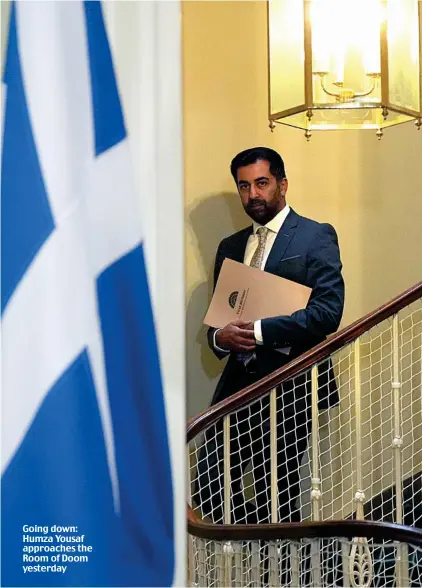  ?? ?? Going down: Humza Yousaf approaches the Room of Doom yesterday
