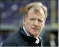  ?? BRUCE KLUCKHOHN - AP FILE ?? In this Oct. 15, 2017, photo, NFL commission­er Roger Goodell watches from the sidelines before an NFL football game between the Minnesota Vikings and Green Bay Packers in Minneapoli­s. Goodell has signed a fiveyear contract extension to keep him as...