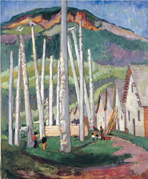  ??  ?? Kispiox Village, also known as Kispiox Totems, was painted by Emily Carr in 1912. Carr’s profession­al and personal records, along with more than 1,000 works of art, are preserved and made available by the B.C. Archives.