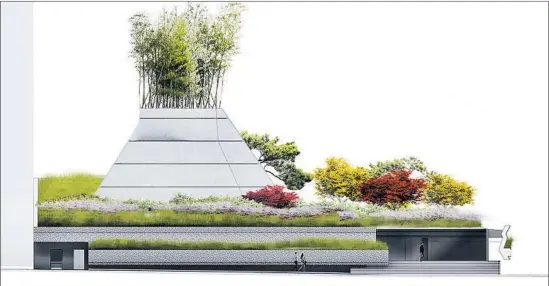  ?? Images from Morphosis Architects ?? THE MUSEUM, in an artist’s rendering, will include a rooftop garden and grooved patterning based on a traditiona­l Korean motif symbolizin­g rebirth and long life.