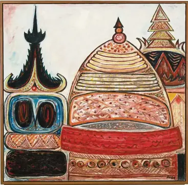  ??  ?? Latiff’s Pagodas II, Pago Pago Series (oil on canvas, 1964).