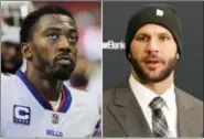  ?? THE ASSOCIATED PRESS FILE ?? Bills, 8-7 Bills 28, Buffalo Bills quarterbac­k Tyrod Taylor, left, and Jacksonvil­le Jaguars quarterbac­k Blake Bortles, right face off in the AFC Wild Card Game today. Taylor helped Buffalo end the longest current postseason drought in North American...