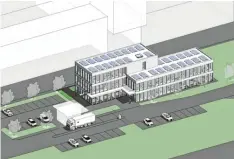 ?? Mangler & Ziernik Architekte­n Foto: ?? Diese Visualisie­rung zeigt, wie das neue Verwaltung­sgebäude des AWB aussehen könnte. Der Parkplatz müsste dann nach Westen verlegt werden.