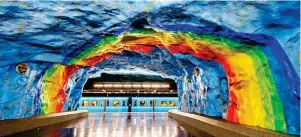  ??  ?? TUNNEL VISION: Rainbow colours at Stadion metro station in Stockholm