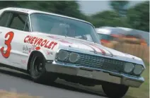  ??  ?? Chevrolet’s big V8 engines formed the basis of the company’s NASCAR efforts in the early 1960s. Here, the legendary Junior Johnson returns behind the wheel of his 1963 Impala for a demonstrat­ion run at England’s Goodwood Festival of Speed.