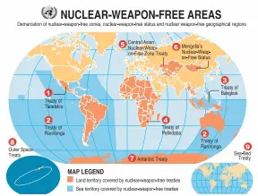  ?? ?? Visual illustrati­on of the nuclear-weapon-free zone: Image source: UN Office for disarmamen­t affairs