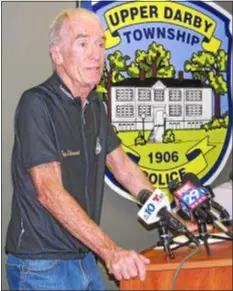  ?? KEVIN TUSTIN – DIGITAL FIRST MEDIA ?? Upper Darby Police Superinten­dent Michael Chitwood speaks at a press conference Tuesday morning. The top cop addressed a weekend shooting and called the actions of alleged gunman Oscar Seth-Murray as “sadistic, heinous, cold-blooded and calculated.”