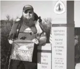 ??  ?? Veteran Jimmy Ford at the start of his Pacific Crest Trail trek