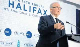  ?? RYAN TAPLIN ■ THE CHRONICLE HERALD ?? Defence Minister Bill Blair answers questions from reporters at the Halifax Internatio­nal Security Forum on Nov. 17.