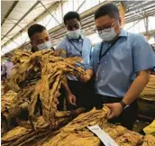  ?? TSVANGIRAY­I MUKWAZHI/AP ?? Chinese buyers inspect tobacco Wednesday in Harare, Zimbabwe. Chinese support and demand has been integral to Zimbabwe’s tobacco boom.