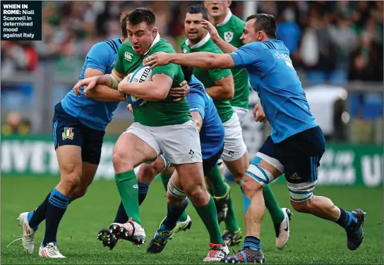  ??  ?? WHEN IN ROME: Niall Scannell in determined mood against Italy