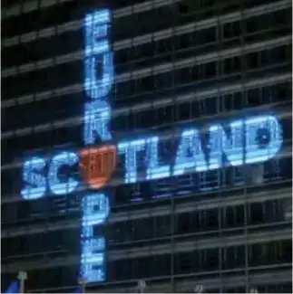  ??  ?? Unauthoris­ed stunt: The display projected onto EU offices last month