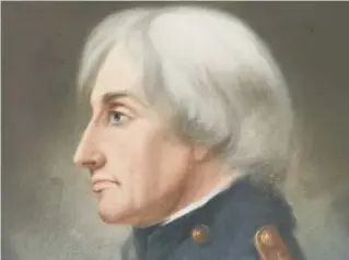  ??  ?? MASTER AND COMMANDER: Admiral Lord Horatio Nelson’s last portrait, sketched when he was at home on leave in London only weeks before he set sail for the Battle of Trafalgar.